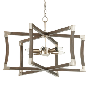 Bastian Gray Lantern Chandelier - Elegant Wrought Iron & Wood Design with Contemporary Silver Finish