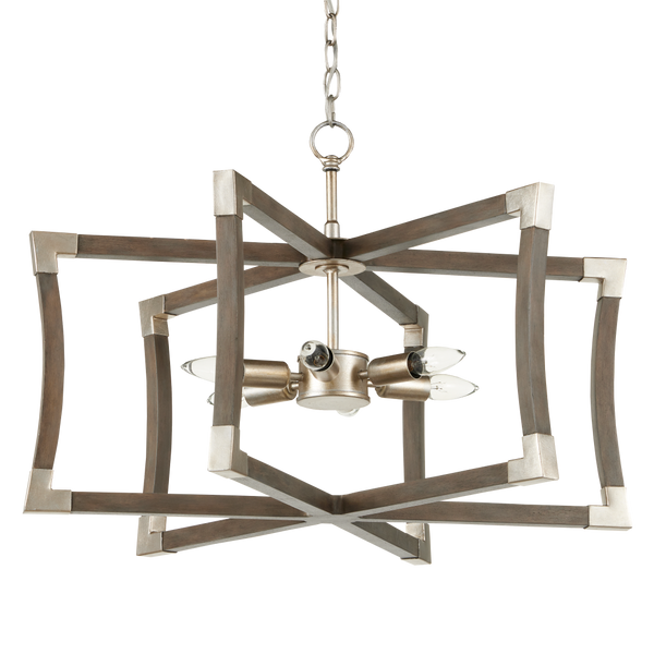 Bastian Gray Lantern Chandelier - Elegant Wrought Iron & Wood Design with Contemporary Silver Finish
