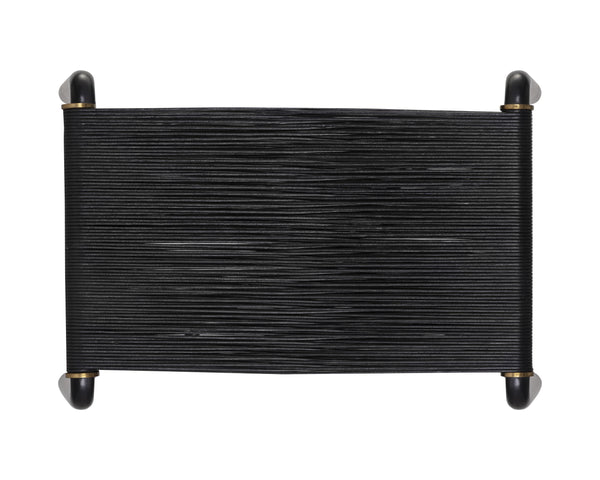 Sunpan Riz Stool - Intricate Design with Gold Accents, Perfect for Living Room or Bedroom Spaces Black Leather