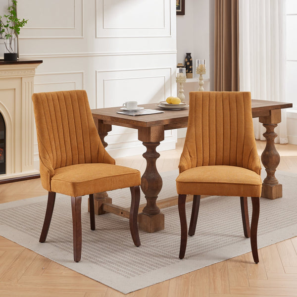 English Elm Rayon Elegant High Back Dining Chair Set with Plush Flocking Upholstery, Rebound Sponge Comfort Yellow W1143P190236