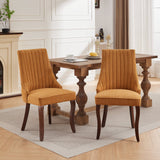 English Elm Rayon Cloth Flocking Linen Dining Chairs Channel Kitchen Dinner Chair Comfy Fabric Upholstered Accent Chair For Dining Room With Curved Solid Wood Legs,Set Of 2 (Gold), Sw1847Gl