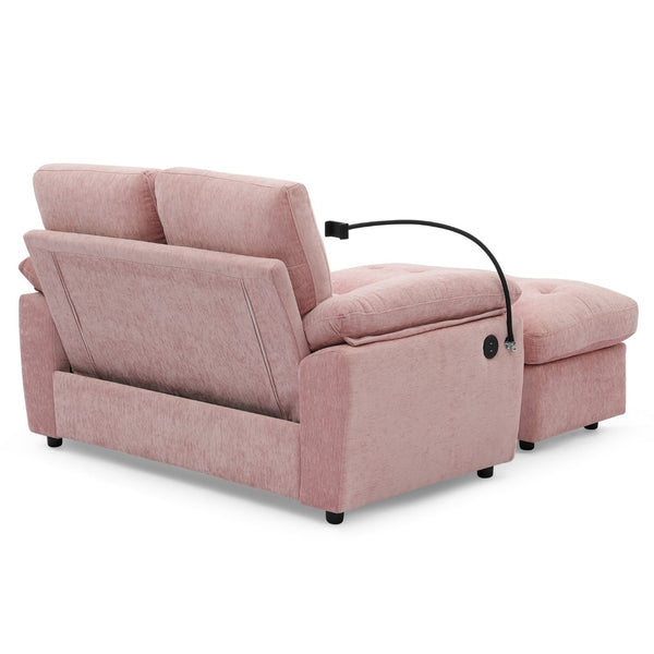 English Elm Leisure Chenille Two Seat Reclining Sofa with Usb Port Storage Ottoman Padded Armrests Pink W487S00519
