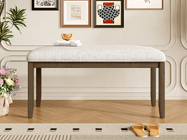 English Elm Upholstered Bench with Padded Seat and Solid Wood Legs, 39.75" Contemporary Entryway and Bedroom Accent Piece Beige+Brown N752P271804D