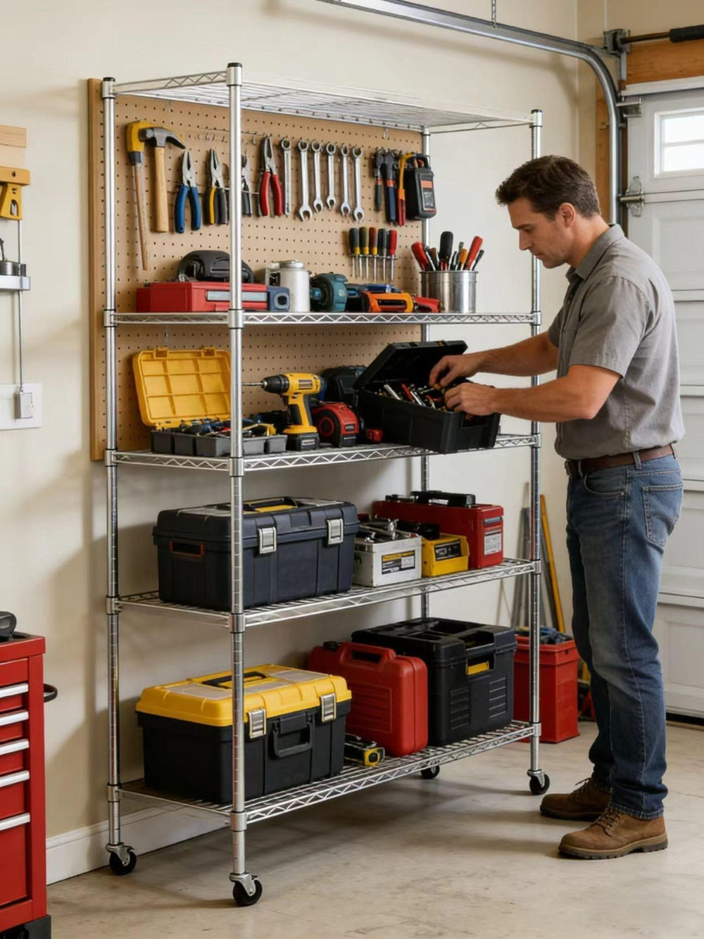 English Elm Heavy Carbon Steel 5 Tier Shelving Unit with Locking Casters for Garage or Pantry W3895P460379