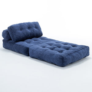 English Elm Folding Floor Sofa Bed Convertible Sleeper Chair with Shredded Foam Corded Fabric Dark Blue W2200P442795