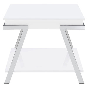 English Elm Briana Lacquered Mdf End Table with Chrome Legs and Open Shelf for Modern Living B062P447811