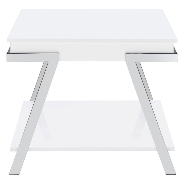 English Elm Briana Lacquered Mdf End Table with Chrome Legs and Open Shelf for Modern Living B062P447811