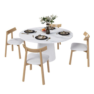 English Elm Retractable Rock Slab Dining Set with Leather Wrapped Base for Compact Apartments White W2700S00127