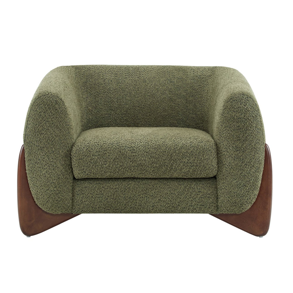 English Elm Christopher Knight Home® - Modern Upholstered Round Arm Accent Chair with Velvet Finish, Elegant Curved Back and Three Legs Design Olive Green,Walnut 39.5 L x 32.5 W x 23.25 H N776P216196G