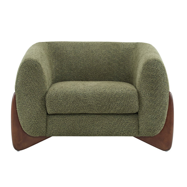 English Elm Christopher Knight Home® - Modern Upholstered Round Arm Accent Chair with Velvet Finish, Elegant Curved Back and Three Legs Design Olive Green,Walnut 39.5 L x 32.5 W x 23.25 H N776P216196G