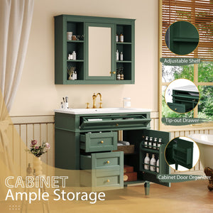 English Elm 36'' Modern Bathroom Vanity With Mirror Cabinet, Soft-Close Doors & Spacious Drawers For Storage SW000134AAF-1