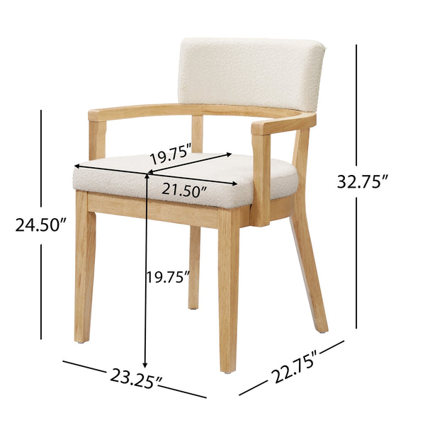 English Elm Christopher Knight Home® - Mid Mid Century Modern Boucle Dining Chairs with Wood Frame, U-Shape Arms, High-Density Foam Comfort Beige,Oak N771P331337A