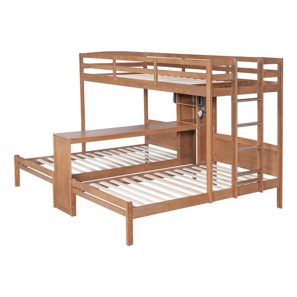 English Elm Twin Triple Bunk Bed with Built in Desk Open Shelving and Led Task Lighting Natural N7090002243N