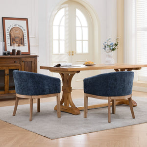 English Elm Mid Century Barrel Accent Chair Chenille Upholstery Rubberwood Legs Dining Room Blue W1143P449337