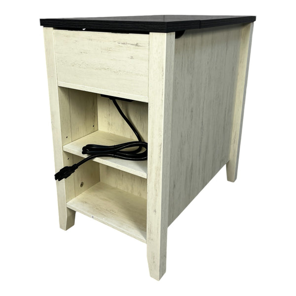 English Elm Farmhouse Nightstand with Charging Station and Barn Door Drawer — USB-C, AC Outlets, Compact Storage White+Black W1412P230408