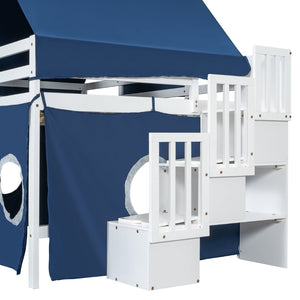 English Elm Full Size Castle Loft Bed with Tent Canopy and Tower for Kids Playroom LT000569AAC-1