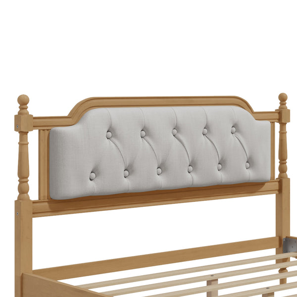 English Elm Traditional Solid Wood Bed Frame with Tufted Upholstered Headboard, No Box Spring Needed, Sturdy 400 lb Capacity Walnut 57.5 L x 22.5 W x 10.5 H N701P242546N