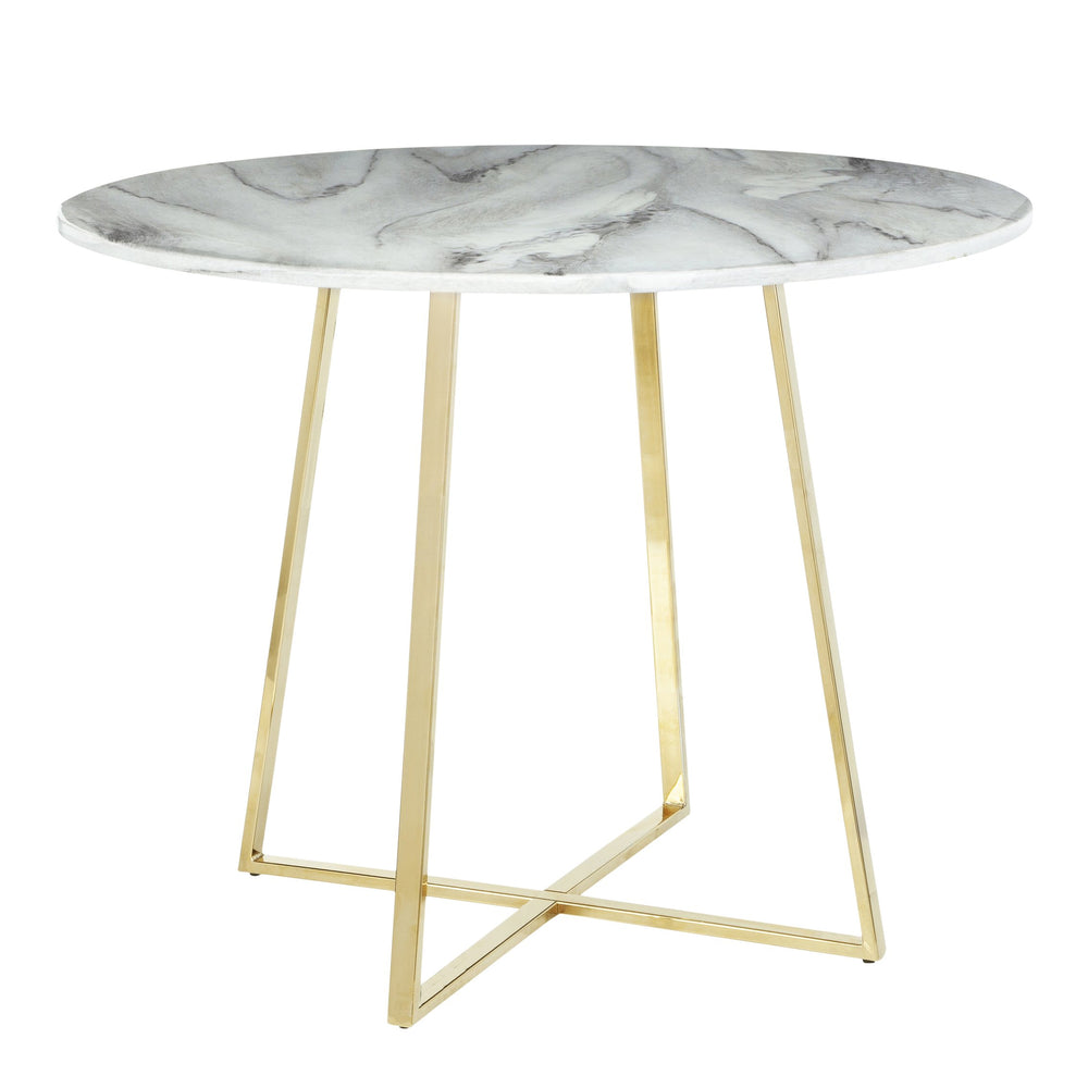 English Elm Cosmo Round Marble Dining Table With Gold Geometric Base – Glamorous Style For Chic Spaces B202S01108