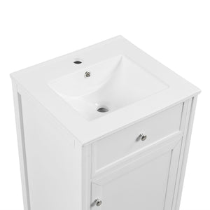 English Elm 20" Bathroom Vanity with Ceramic Sink, MDF Construction, Soft-Closing Door, Storage Rack & Shelf White N725P218017K