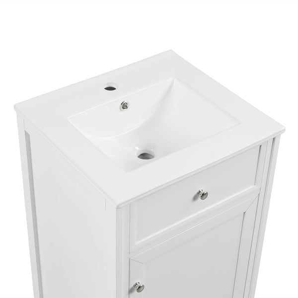 English Elm 20" Bathroom Vanity with Ceramic Sink, MDF Construction, Soft-Closing Door, Storage Rack & Shelf White N725P218017K