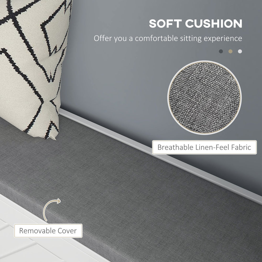 English Elm HOMCOM Modern Shoe Bench with 2 Flip Drawers, Padded Seat, Ventilation, Adjustable Dividers, White W2225P229709