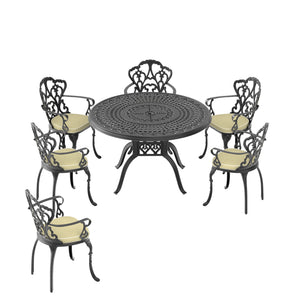 English Elm (Cushions) Elegant 7-Piece Cast Aluminum Patio Dining Set With Off-White Cushions For Outdoor Comfort W1710S00399