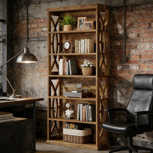 English Elm Display Cabinet Wall Mounted 5 Tier Glass Door Shelving for Collectibles Matte Black T3971P447535