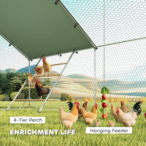 English Elm Metal Galvanized Steel Chicken Run 194 Sq Ft Backyard Poultry Enclosure Uv Proof Roof T3971P407841