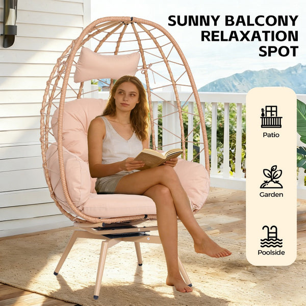 English Elm Oversized Swivel Rattan Egg Chair with Plush Cushions for Patio or Indoor Lounging T5880P501004