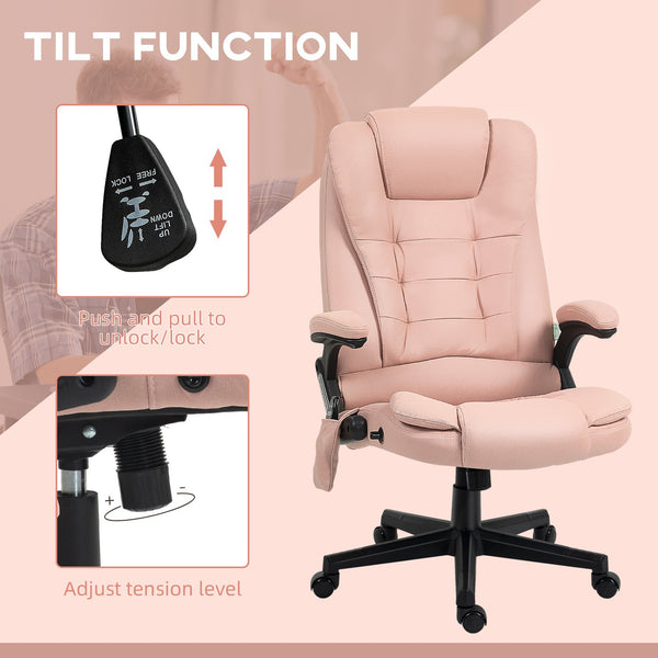 English Elm HOMCOM High-Back Executive Massage Chair with 6-Point Vibration, Lumbar Heat, Recline & Remote Pink W2225P250025