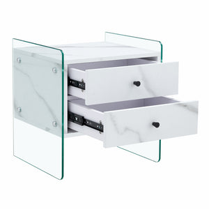 English Elm Double-drawer modern bedside table with MDF surface, tempered glass sides, elegant storage design W1151P191734