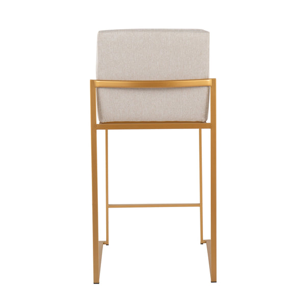 English Elm Fuji High Back Counter Stools Set Of 2 In Gold Steel & Beige Fabric - Modern Comfort & Style B202P221941