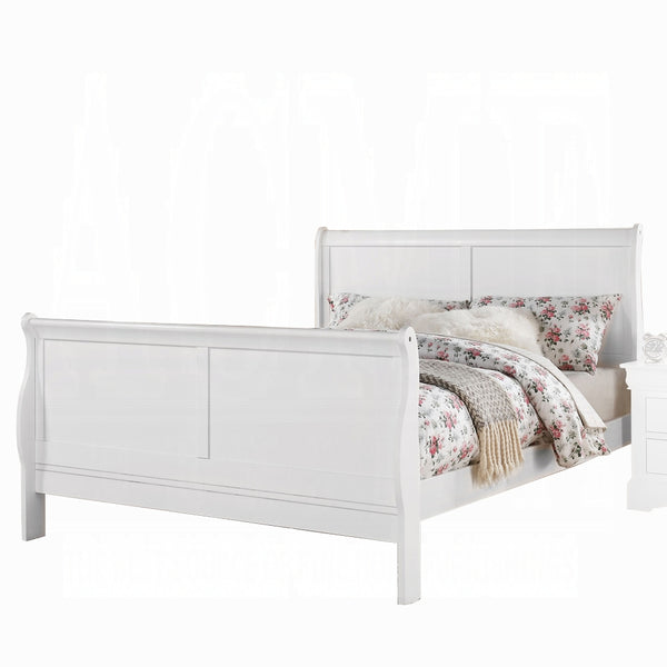English Elm White Sleigh Bed with Curved Headboard, Solid Pine Frame, Box Spring Compatible, Timeless Bedroom Centerpiece B062S00525