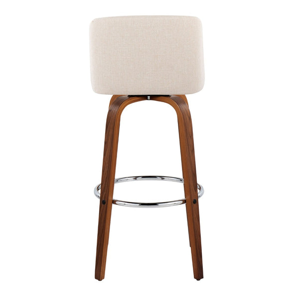 English Elm Toriano 30" Mid-Century Modern Barstools Set Of 2 With Swivel, Walnut Wood & Cream Fabric Comfort B202S00676-GIGA