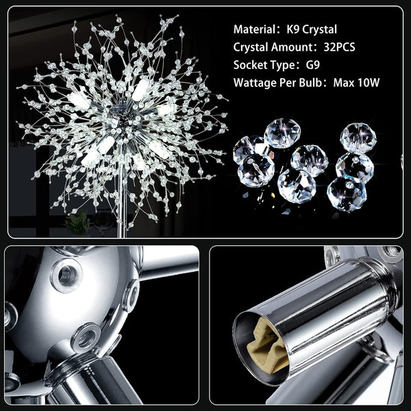 English Elm Crystal Floor Lamp - 69" Modern Chrome Standing Light With 32 Firework Crystals For Elegant Decor W2738P185397