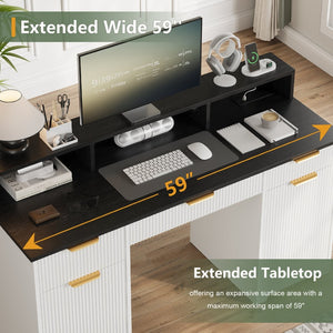 English Elm Executive Home Office Desk with Power Outlets Monitor Stand and File Storage T3773P417164