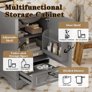 English Elm 20 Inch Bathroom Vanity with Ceramic Sink, Soft-Close Door, Adjustable Shelf, Smart Storage Organizing Design Grey N729P299505E