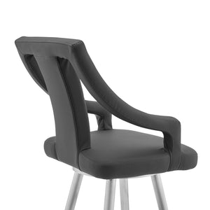 English Elm Norcia 30" Gray Faux Leather Swivel Bar Stool with Diamond Stitching, Thick Foam & Brushed Steel Frame B2736P268573