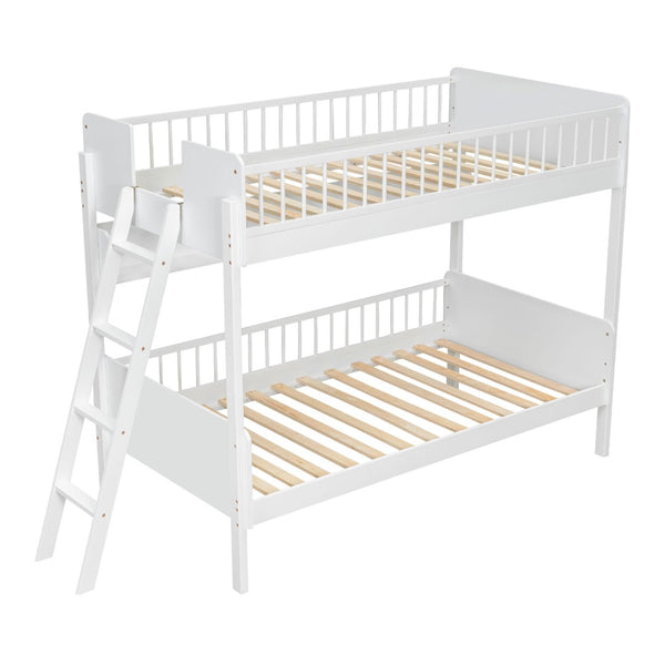 English Elm Twin Over Solid Wood Bunk Bed with Built in Shelves and Reversible Ladder N7090002224K