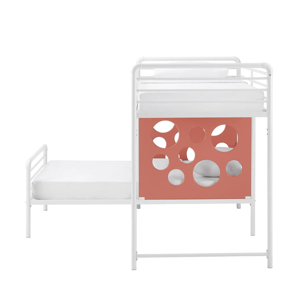 Devan Modern L-Shape Bunk Bed with Fun Cut-Out Panels - Space-Saving Design in White & Terracotta