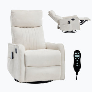English Elm Beige Fabric Swivel Rocker Recliner with Massage Nodes and Lumbar Heat for Living Room Beige W1803P363421