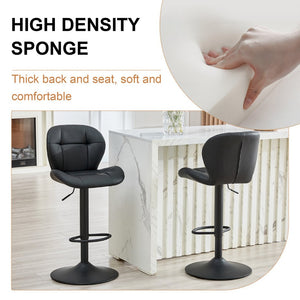 English Elm Set of 2 Adjustable Pu Tufted Barstools with Metal Base for Kitchen or Bar W3875P382611