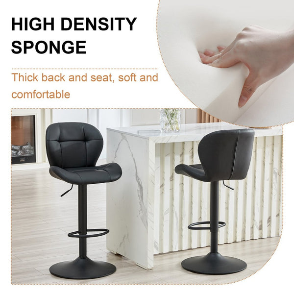 English Elm Set of 2 Adjustable Pu Tufted Barstools with Metal Base for Kitchen or Bar W3875P382611
