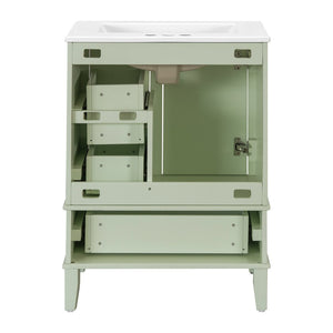 English Elm 24" Olive Bathroom Vanity Solid Wood Frame Ceramic Sink Gold Hardware Soft Close Green N729P373276F