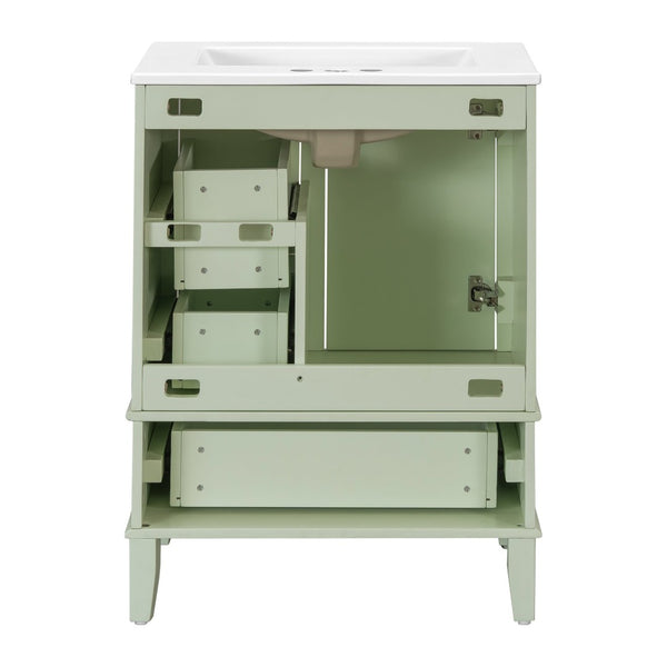 English Elm 24" Olive Bathroom Vanity Solid Wood Frame Ceramic Sink Gold Hardware Soft Close Green N729P373276F