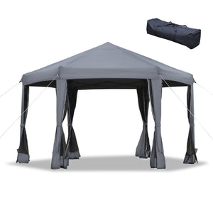 English Elm Pop up Hexagonal Gazebo with Mesh Sidewalls Powder Coated Steel Frame Outdoor Canopy T3971P389031