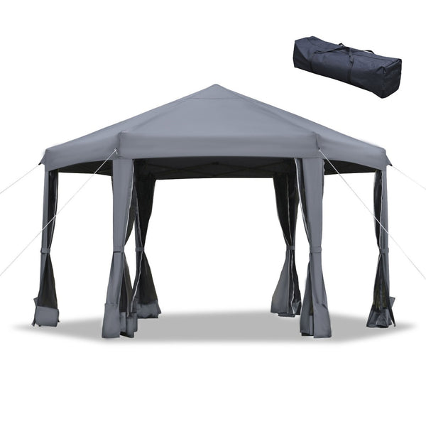 English Elm Pop up Hexagonal Gazebo with Mesh Sidewalls Powder Coated Steel Frame Outdoor Canopy T3971P389031