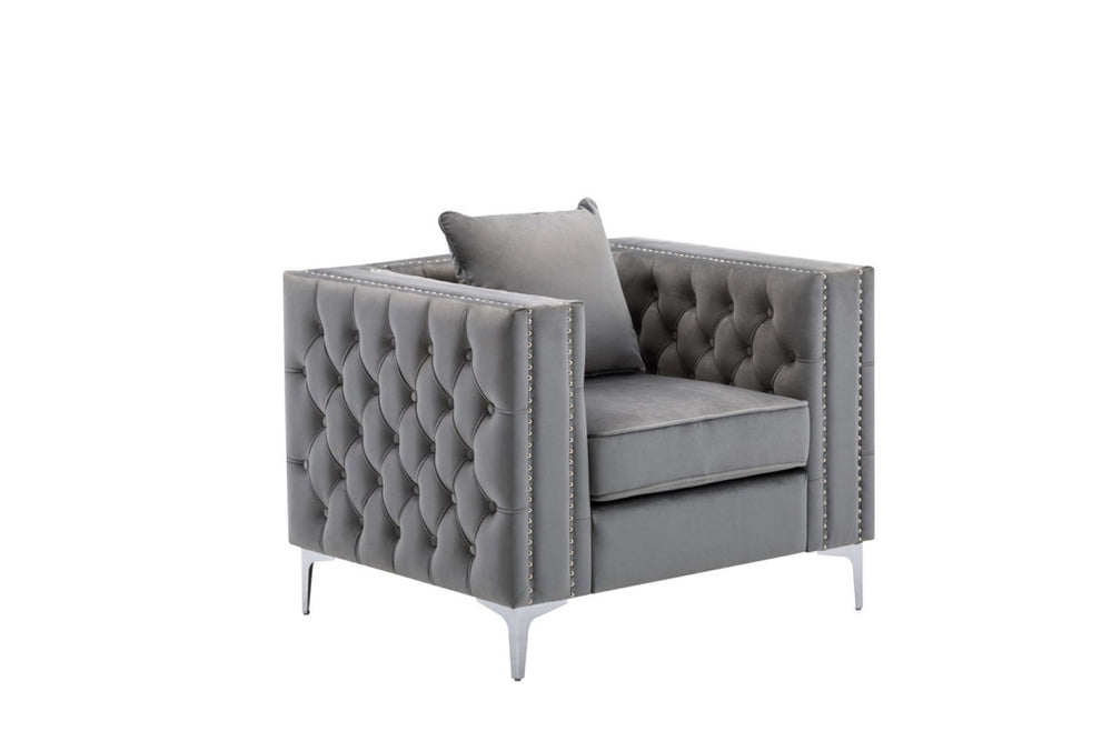 English Elm Noir Tufted Velvet Accent Chair with Nailhead Trim and Chrome Legs for Living Room B2749S00133