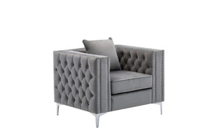 English Elm Noir Tufted Velvet Accent Chair with Nailhead Trim and Chrome Legs for Living Room B2749S00133