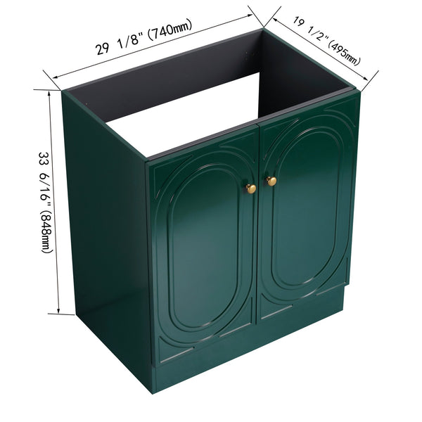 English Elm 30" Modern Freestanding Bathroom Vanity with Integrated Basin, Adjustable Shelf & 3 Metal Handles Dark Green W999P241072